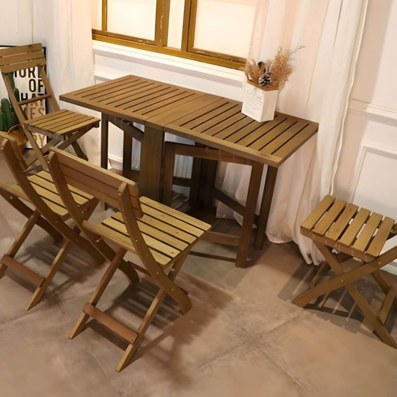 "Modern Foldable Wood Patio Dining Table in Brown without Umbrella Hole for Outdoor Enjoyment - Table Only"