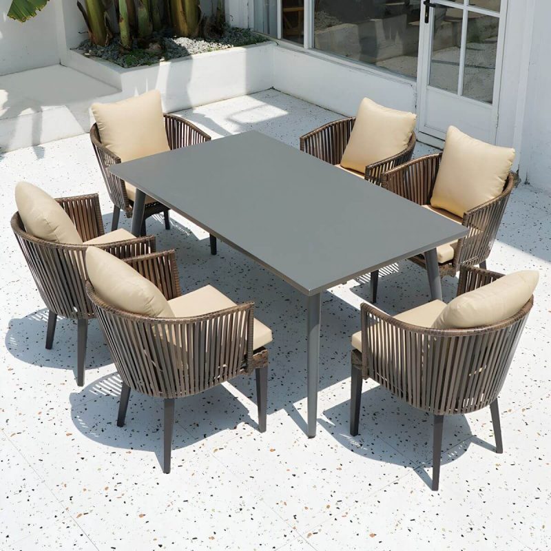 "Modern Wood Patio Dining Table 3/5/7/9 Pcs Black Dining Set for Courtyard - Table & Chair(s) 63"L x 35.4"W x 29.5"H 6 Rectangular"