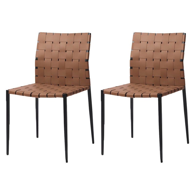 "Tropical Dining Side Chair Metal and Faux Leather Indoor-Outdoor Chair - Coffee 2 Piece Set"