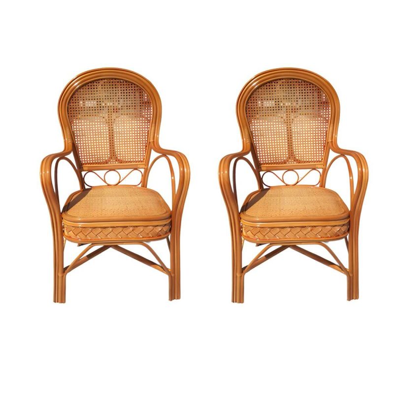 "Traditional Patio Dining Armchair in Rattan Single Outdoor Chair - Natural Finish Rattan Weaving 2 Piece Set"
