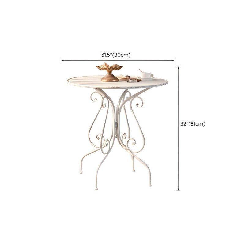 "Dimension of Iron Round Dining Table French Country Round Patio Table in White - Table Only 31"L x 31"W x 32"H"