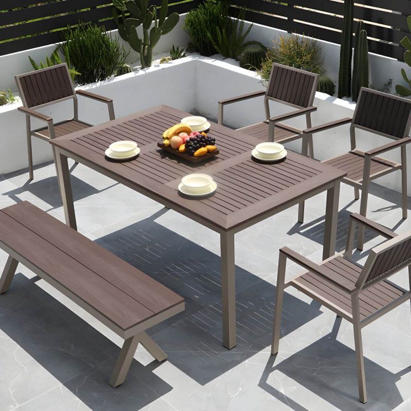 "Traditional Patio Table Wood Top Metal Frame Water Resistant Patio Table - 63"L x 35.4"W x 29.5"H Table Only"