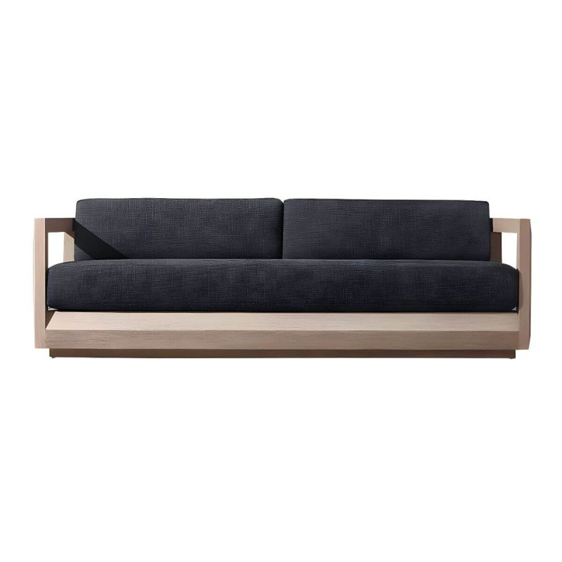 "Wood Rectangular Contemporary Patio Sofa with Cushions for Outdoor - 2-Seater Sofa"