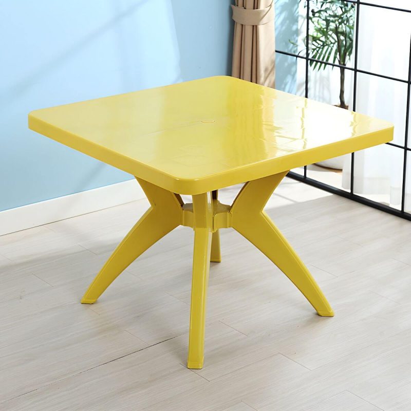"Plastic Garden Table Modern Simple Household Food Stall Dining Table - Yellow Square Table Only"