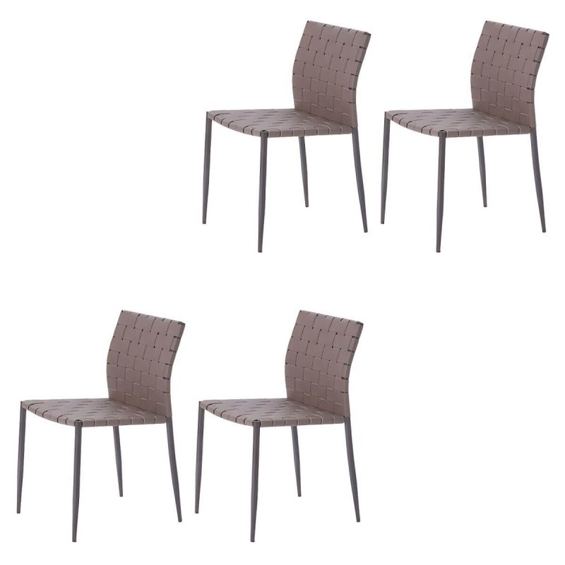 "Tropical Dining Side Chair Metal and Faux Leather Indoor-Outdoor Chair - Grey 4 Piece Set"