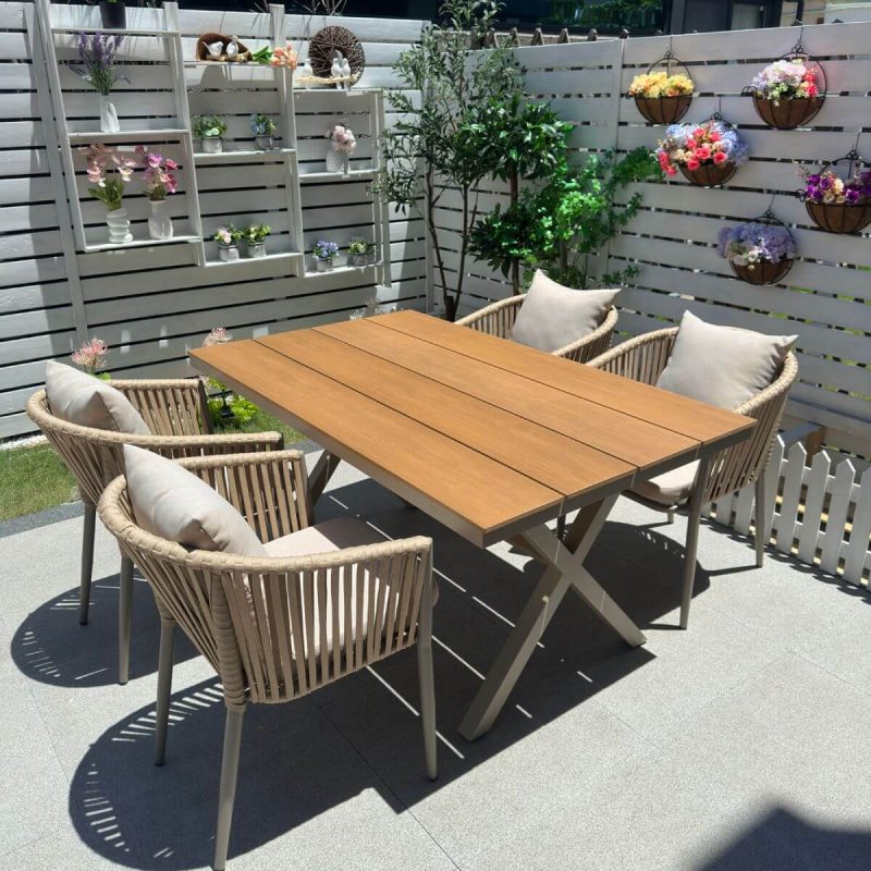 "Casual 5-piece UV-proof Fabric Outdoor Dining Set with Sepia Table, Chair, and Table, 51.2"L x 35.4"W x 29.5"H, Table & 4 Chairs"