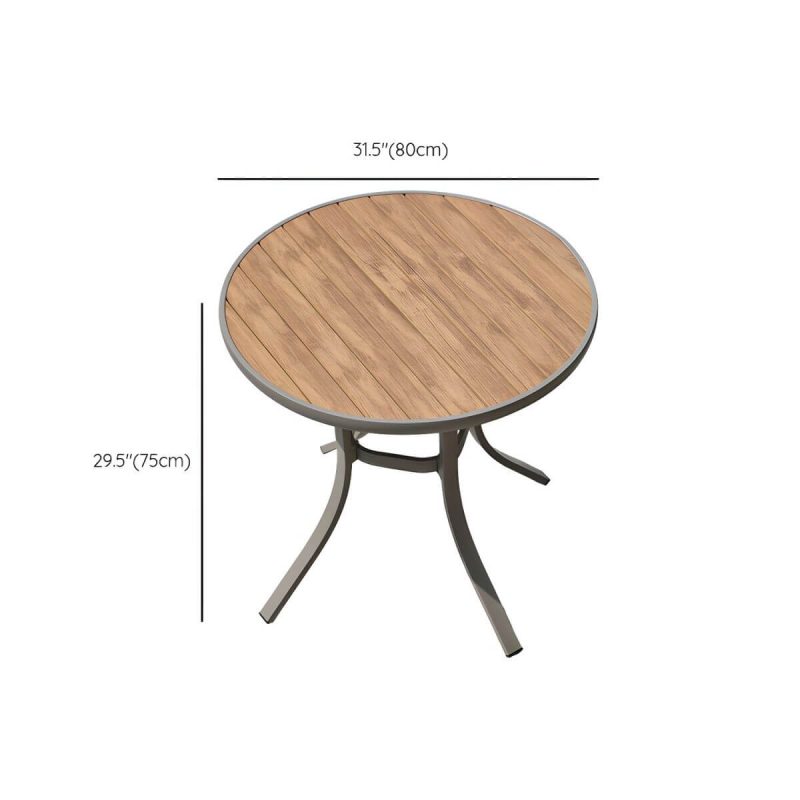 "Dimension of Modern Wood Patio Dining Table with Aluminum Frame in Gray Color - Table Only 31.5"L x 31.5"W x 29.5"H Natural Finish Round"