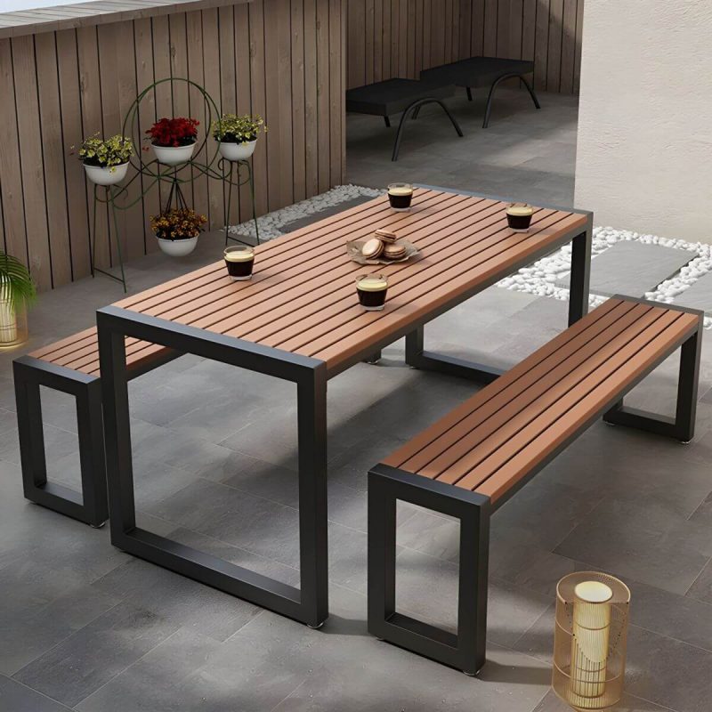 "Modern Wood Patio Dining Table without Umbrella Hole in Natural Finish - Durable and Stylish - Table Only 47.2"L x 23.6"W x 29.5"H Black"