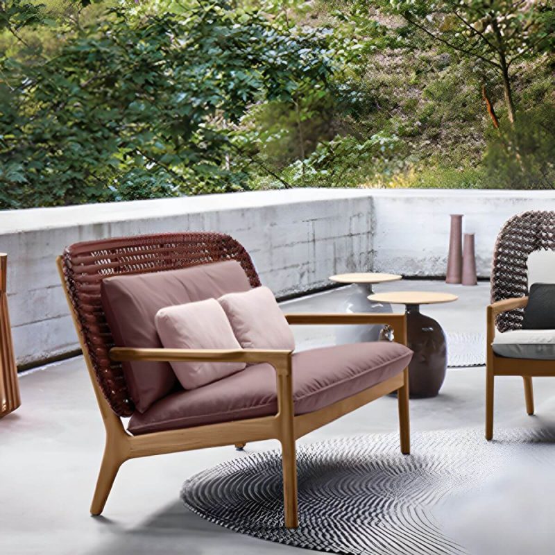 "Brown Modern Solid Wood Sofa with Cushions Water Resistant for Outdoor - 62"L x 33"W x 32"H"