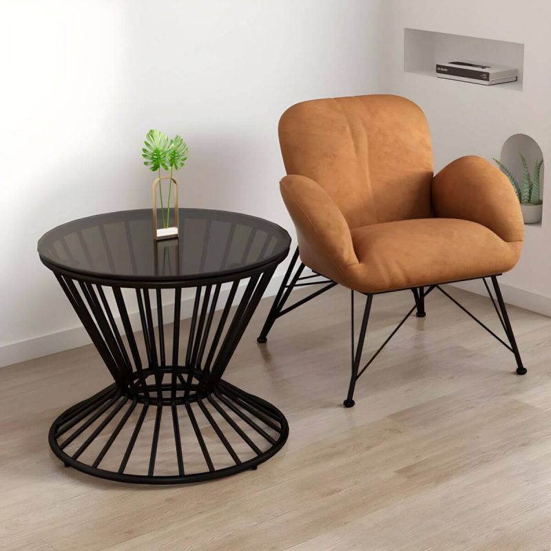 "Contemporary Outdoor Dining Table Furniture Set with Black Round Top for Courtyard - Table & Chair(s) 1 Yellow"