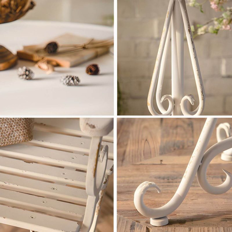 "Iron Round Dining Table French Country Round Patio Table in White - Table Only 32"L x 32"W x 32"H"