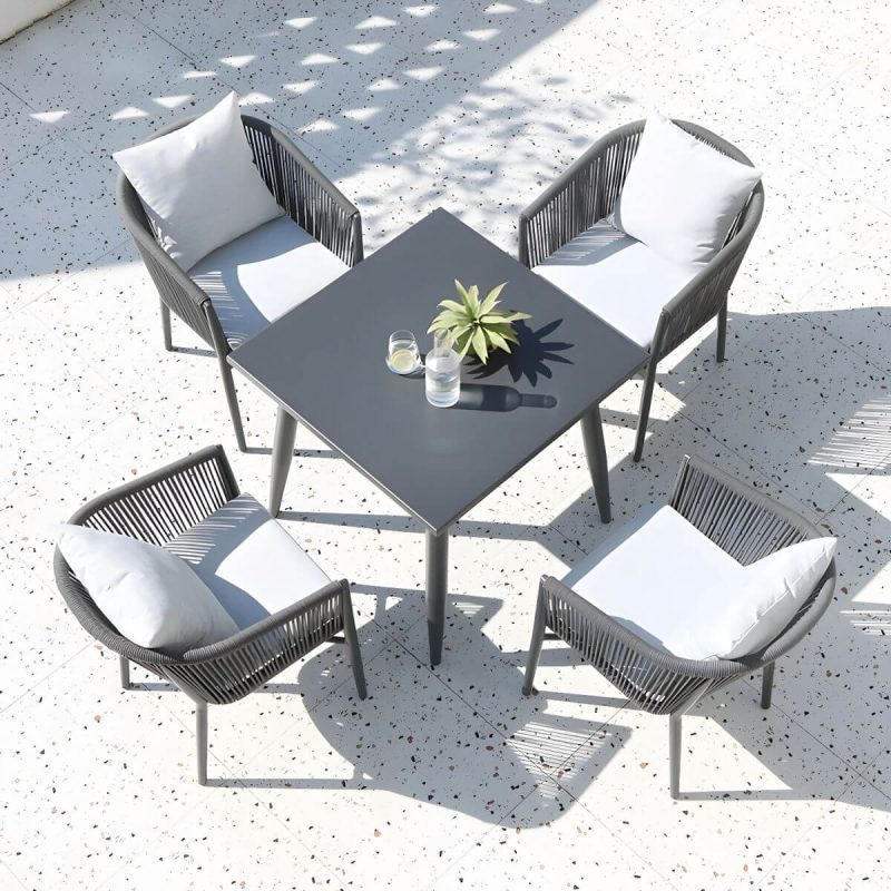 "Tropical Style Metallic Patio Chair Antique Finish with Cushions - 4 Piece Set"