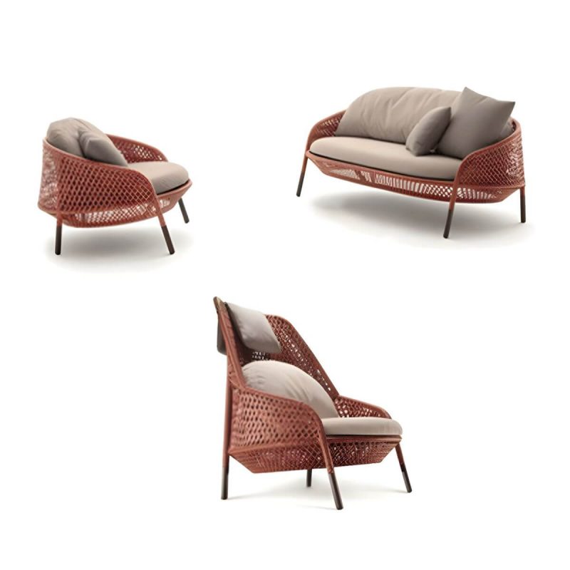 "Metal Frame Symmetrical Contemporary Patio Sofa with Pillow Cushions - Red 31"L x 33"W x 43"H"
