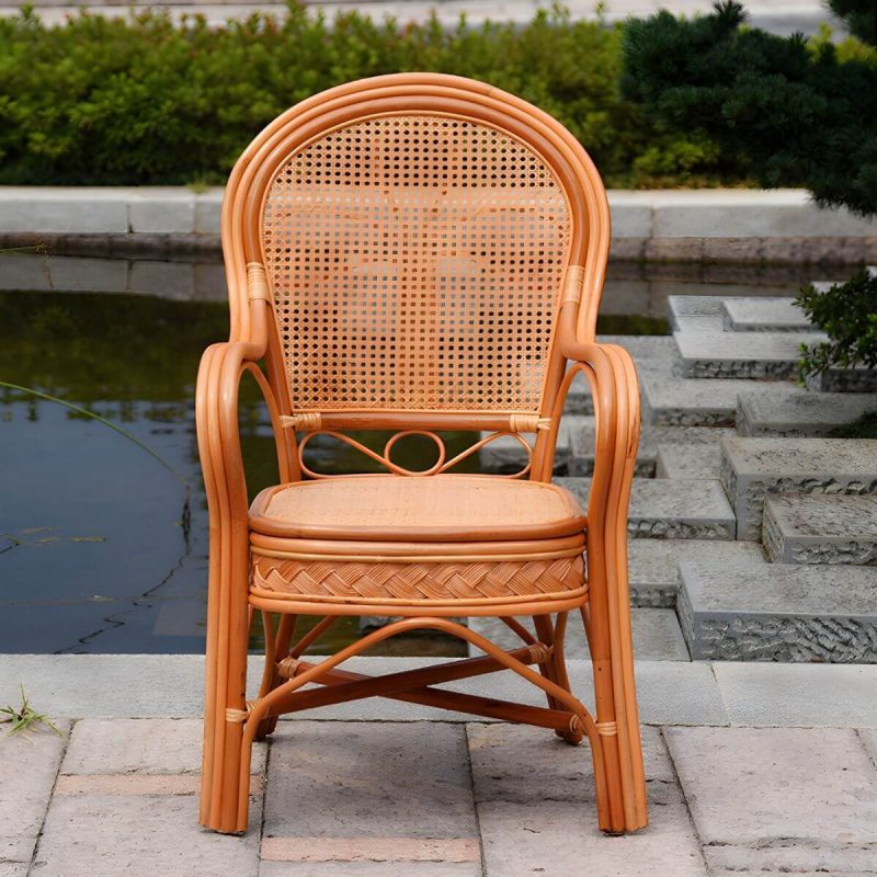 "Traditional 40.55" Height Solid Color Rattan Outdoor Dining Armchair - Orange 1 Piece"
