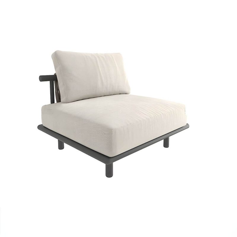"Black Metal Waterproof Modern Upholstered Sofa with Cushions and Pillow - Armless Single Chair"