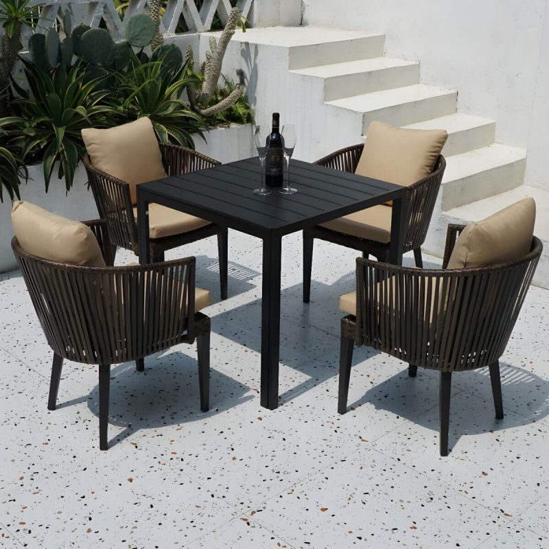 "Modern Wood Patio Dining Table 3/5/7/9 Pcs Black Dining Set for Courtyard - Table & Chair(s) 31.5"L x 31.5"W x 29.5"H 4 Square"