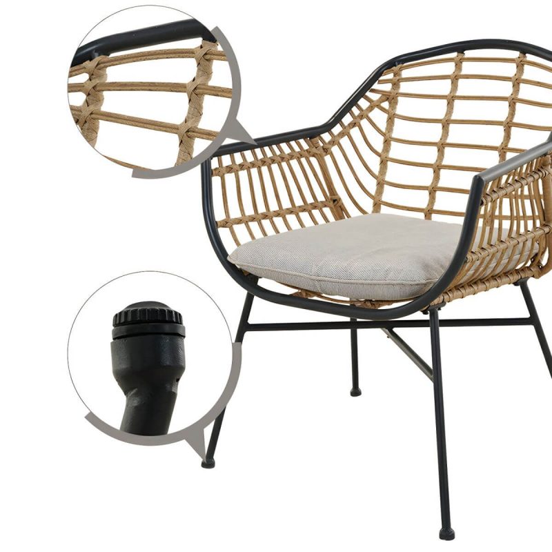 "Black Modern Weatherproof Round Patio Dining Set with Upholstered Chairs - Table & Chair(s) 2"