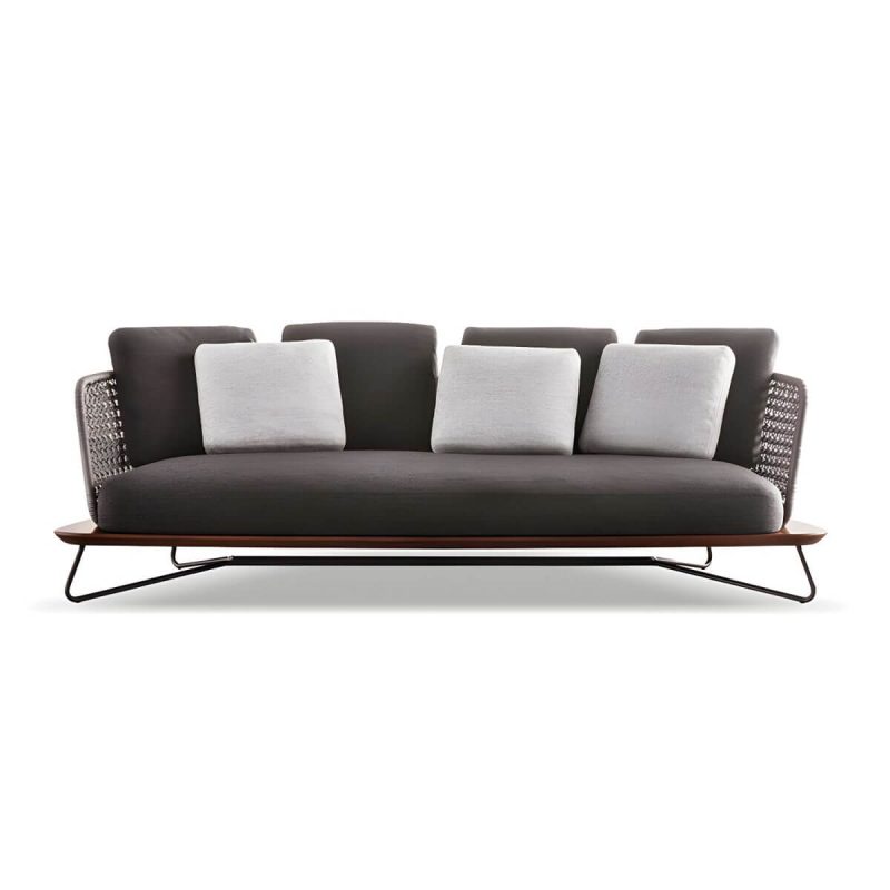 "Brown Upholstered Wicker/Rattan Modern Sofa with UV and Water Resistant Cushions and Pillows - 3-Seater Sofa"