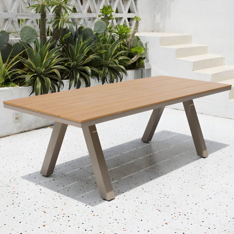 "Modern Artificial Wood Courtyard Table Rectangle Shape Outdoor Table - Table Only 87"L x 35"W x 29"H"