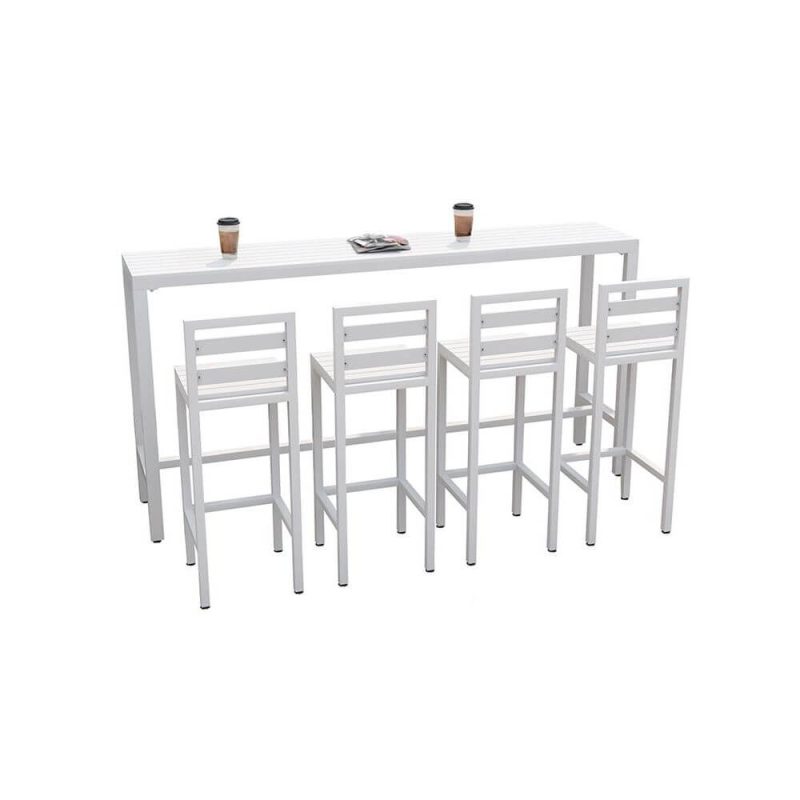 "Modern White Wood Outdoor Bar Table, Rectangular Lumber Top, Scratch Resistant, White, 86.6"L x 15.7"W x 41.3"H, Without Chairs"