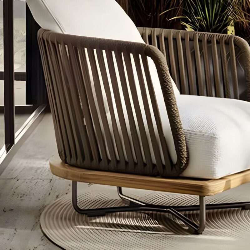 "Tropical Patio Sofa Wood With Cushions Beige Fabric Water Resistant Outdoor Patio Sofa - 79"L x 31.5"W x 32"H"