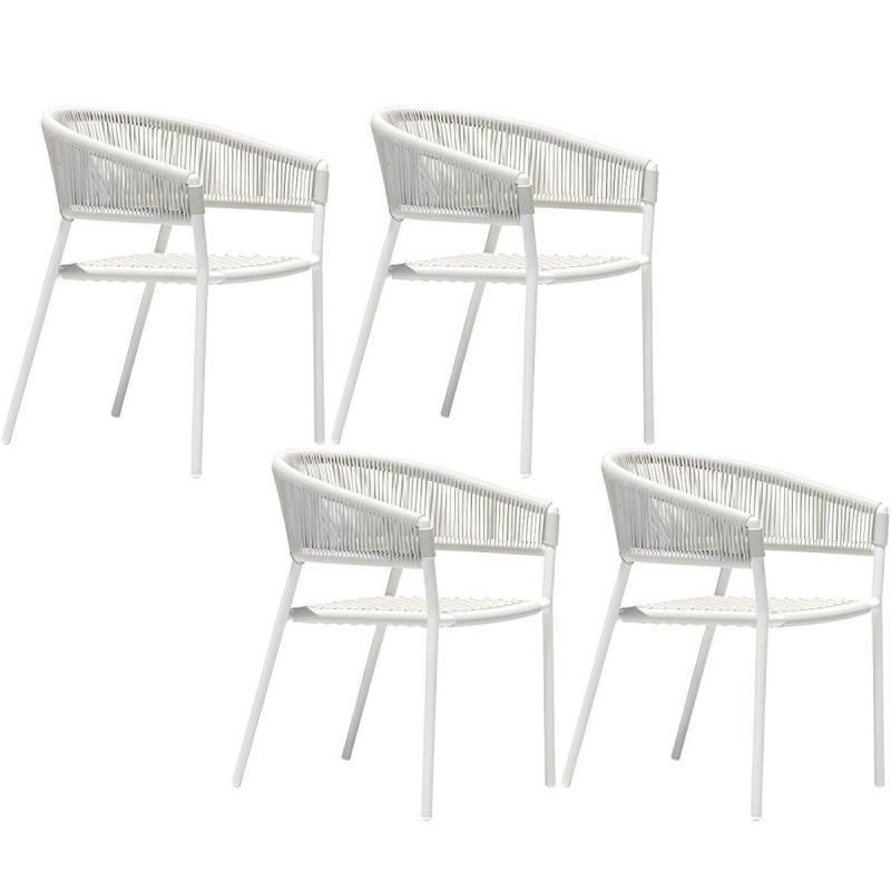 "Contemporary Dining Arm Chair Pure Color Metal Stackable for Outdoor - 4 Piece Set"