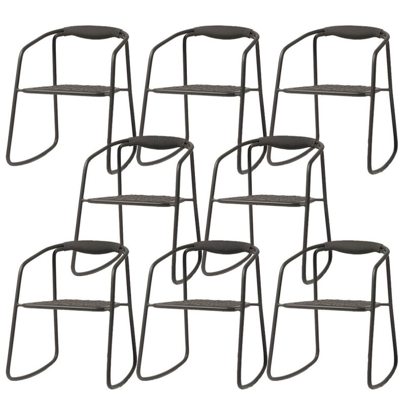 "Farmhouse Aluminum With Arm Open Back Stacking Patio Dining Chair - 8 Piece Set Black Rope"