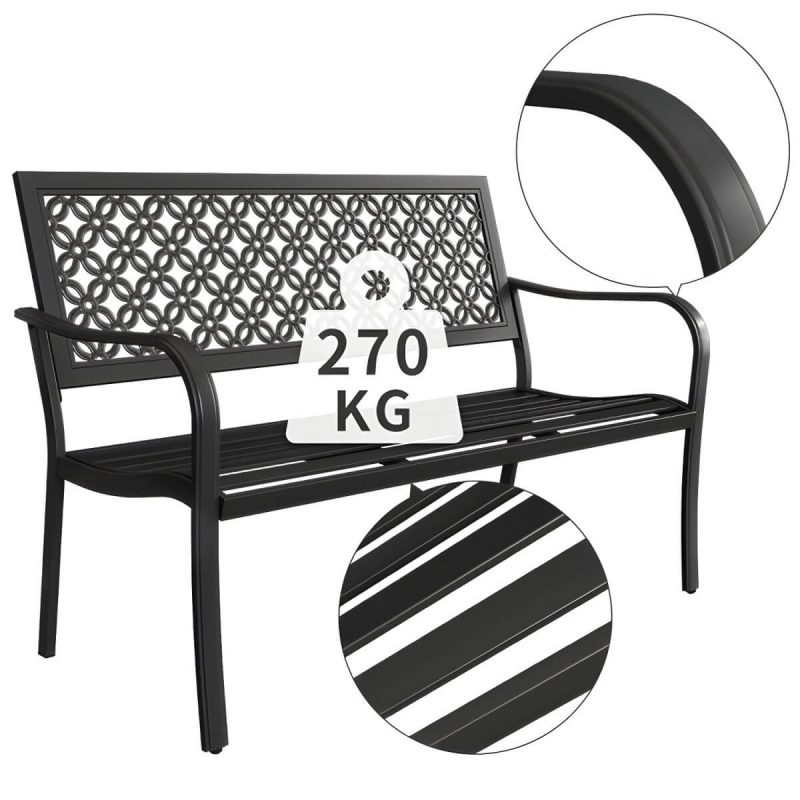 "Modern Metal Park Bench with Waterproof Durability, Water Resistant and Curved Arms - Red"