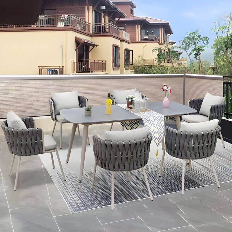 "Contemporary Dining Table Set with 4 Legs Chairs for Outdoor - Table & Chair(s) 63"L x 35.5"W x 29.1"H 6"