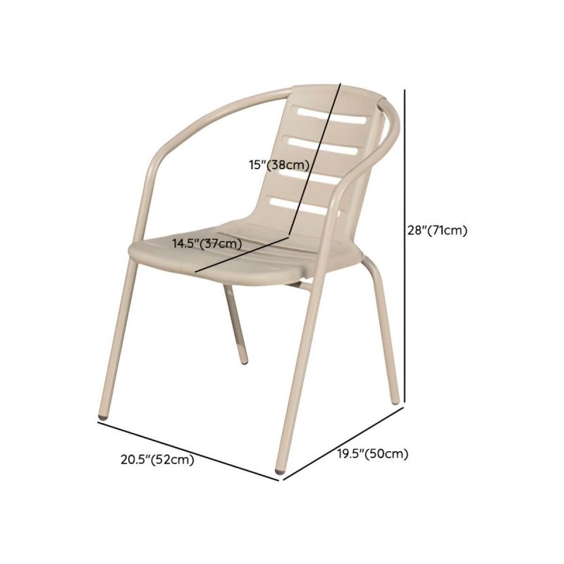 "Dimension of Stackable Beige Metal Arm Chair with Waterproof Durability - Modern Style - 6 Piece Set"