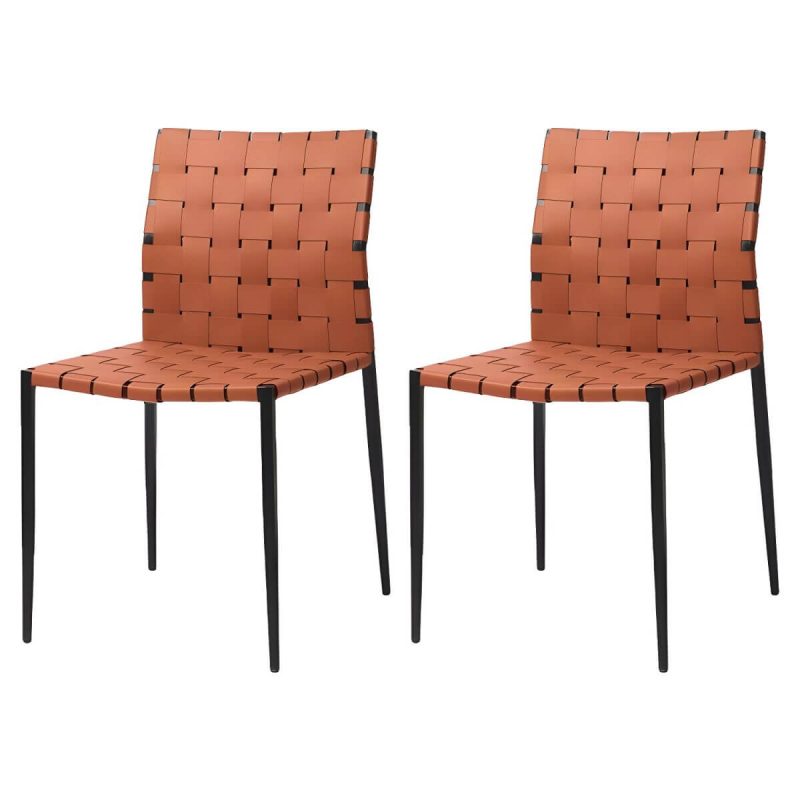 "Tropical Dining Side Chair Metal and Faux Leather Indoor-Outdoor Chair - Orange 2 Piece Set"