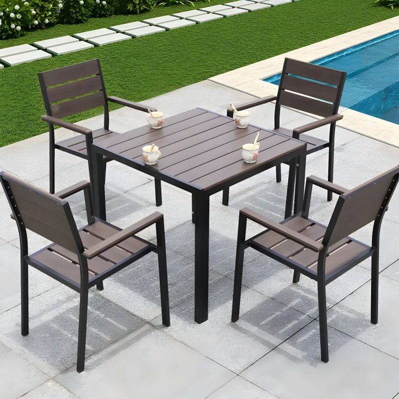 "Contemporary Dining Table Set with Wooden Chair for Courtyard - Table & Chair(s) 31.5"L x 31.5"W x 28.7"H 4"