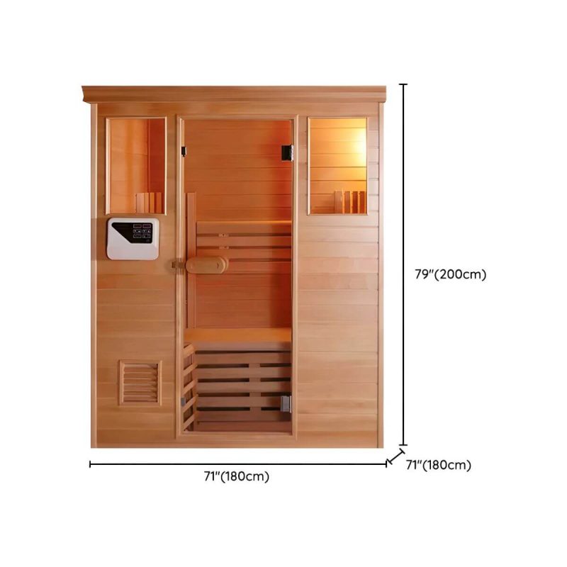 "Dimension of Luxury Wood FAR Infrared Sauna with LED Lighting and Control Panel - 71"L x 71"W x 79"H"