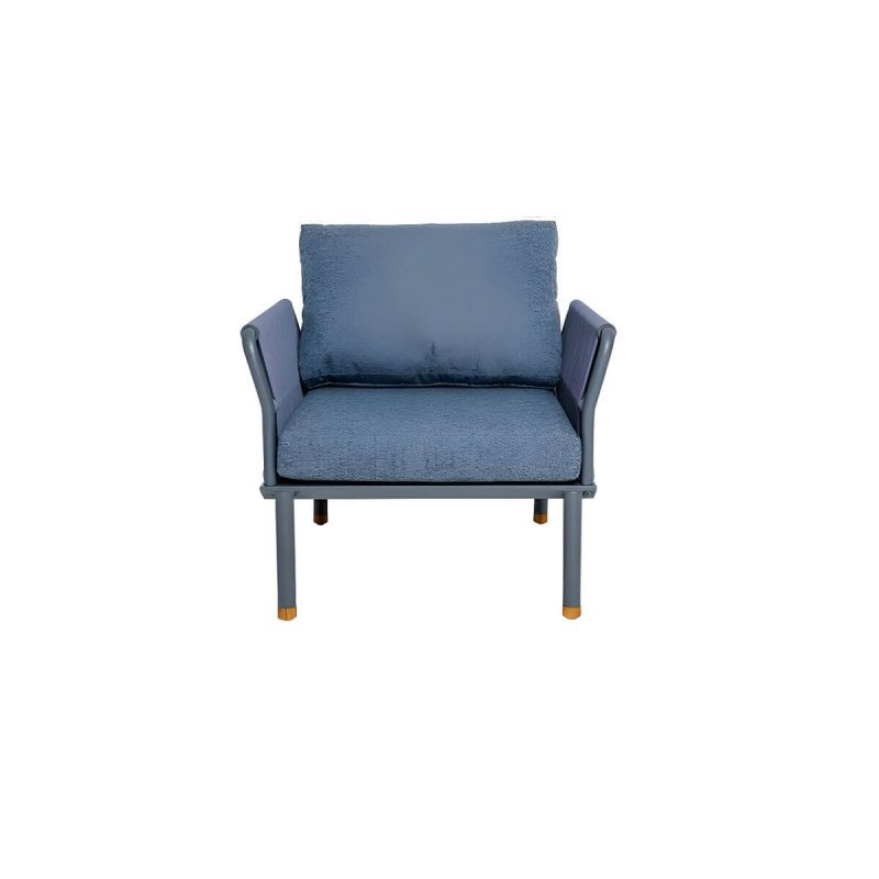 "Modern Blue Metal Sofa- Waterproof and UV Resistant, Includes Pillows and Cushions - 1-Seater Sofa"