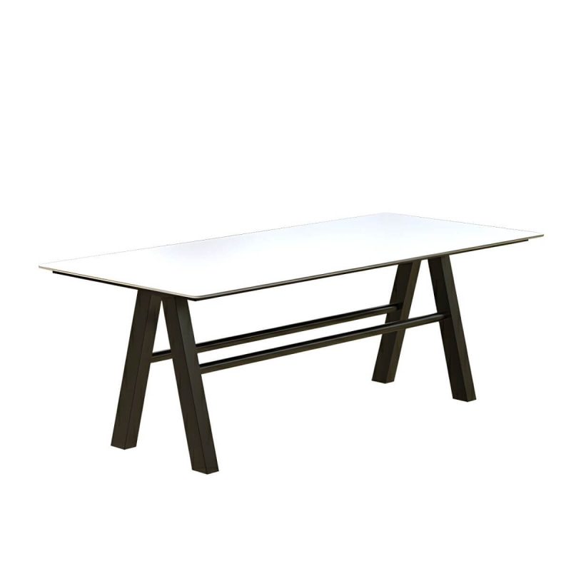 "White Stone Rectangular Patio Dining Table without Umbrella Hole - Table Only 70.9"L x 31.5"W x 29.5"H"