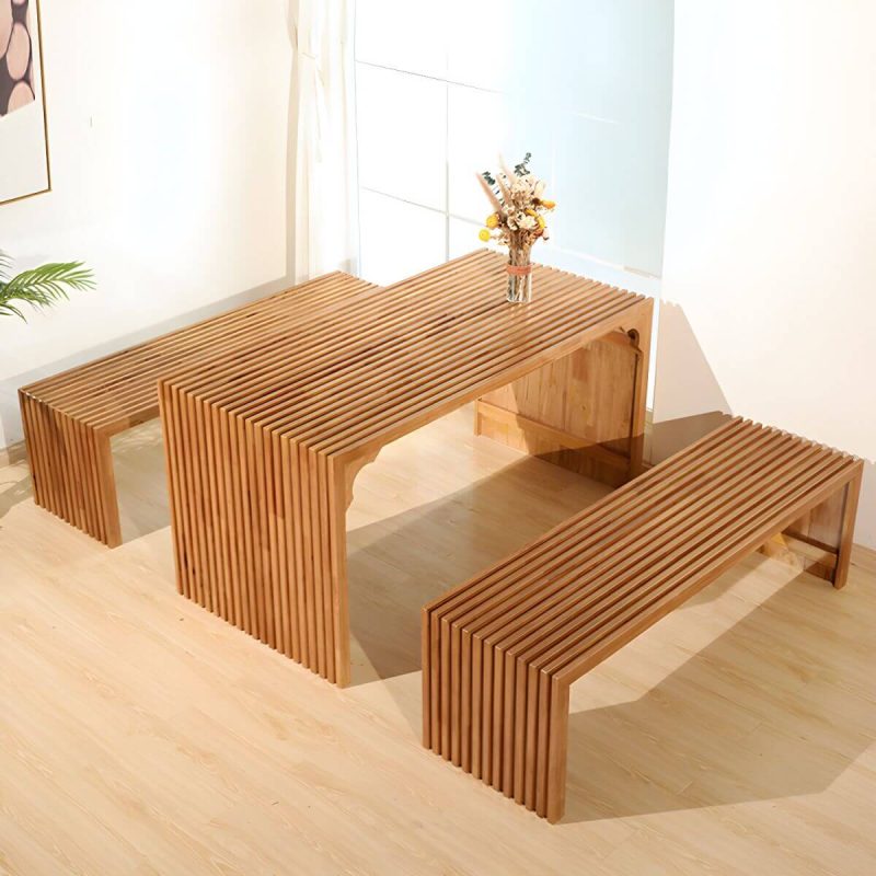 "Pine Wood Patio Dining Set Traditional Style, Natural Color, Weatherproof - Table"
