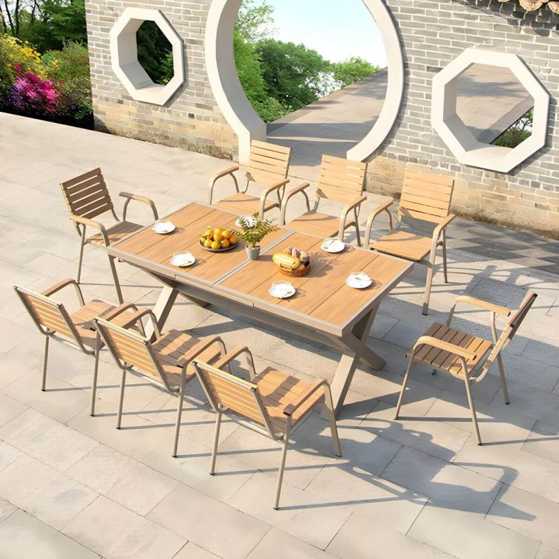 "Contemporary Style Wood Natural Patio Table Rectangle Shape for Outdoor - Table Only 70.9"L x 35.4"W x 29.5"H Natural"