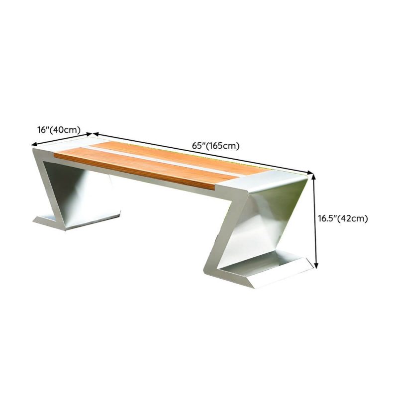 "Dimension of Modern Garden Bench with Stainless Steel Frame and Waterproof Wood Seating - 65"L x 16"W x 17"H"
