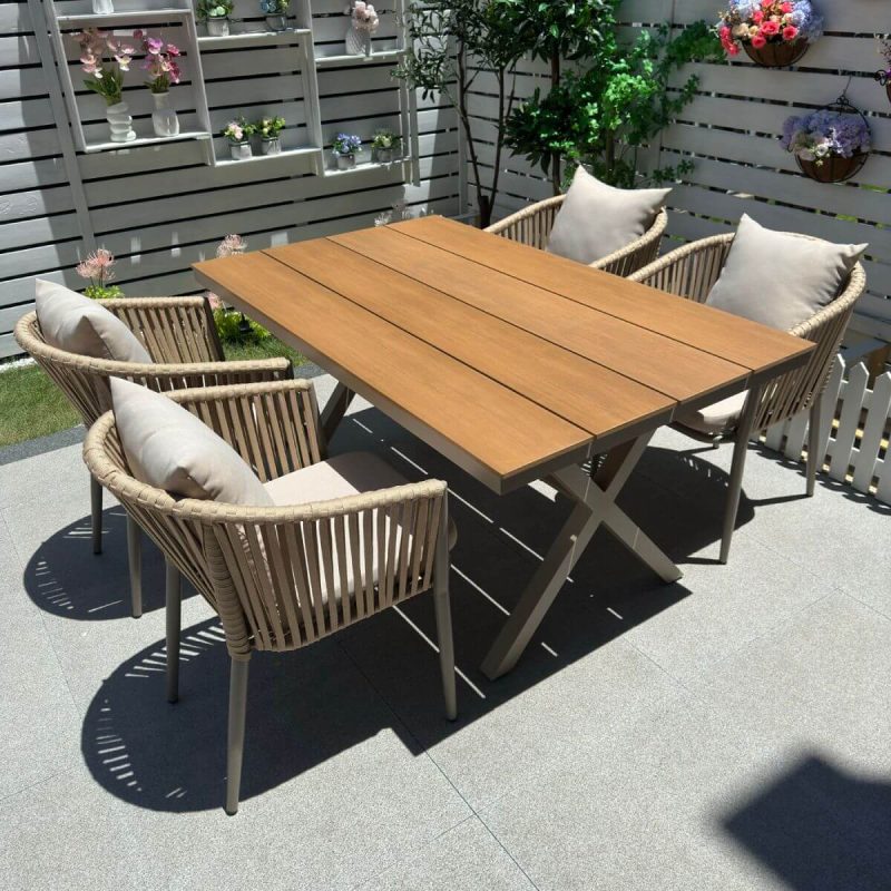 "Casual 5-piece UV-proof Fabric Outdoor Dining Set with Sepia Table, Chair, and Table, 59.1"L x 35.4"W x 29.5"H, Table & 4 Chairs"