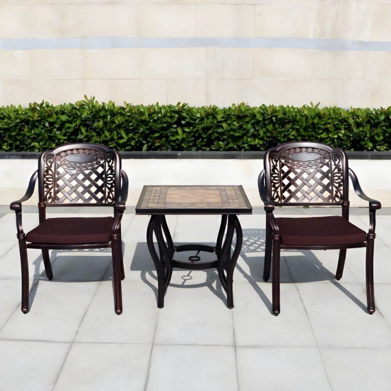 "Copper Metal Arm Chair with Stackable Design and UV Resistant Durability for Traditional Style - 4 Piece Set"