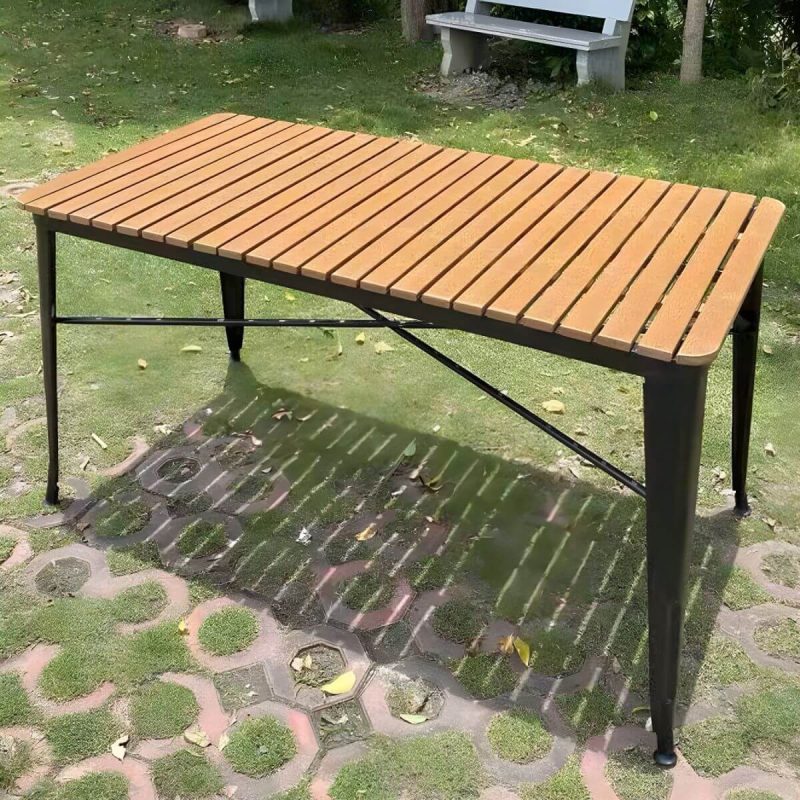 "Industrial Brown Wood Patio Dining Table without Umbrella Hole and UV Resistant Finish - 47.2"L x 23.6"W x 29.5"H Black Table Only"