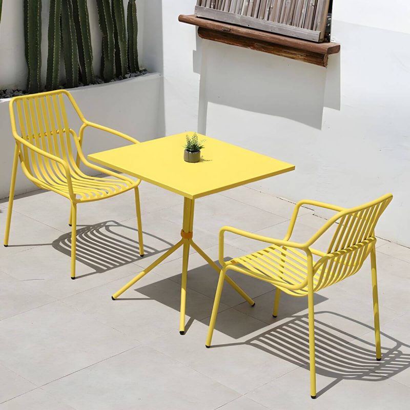 "Contemporary Round/Square Bistro Table Aluminum Water Resistant Patio Table - Grey Round Table Only"