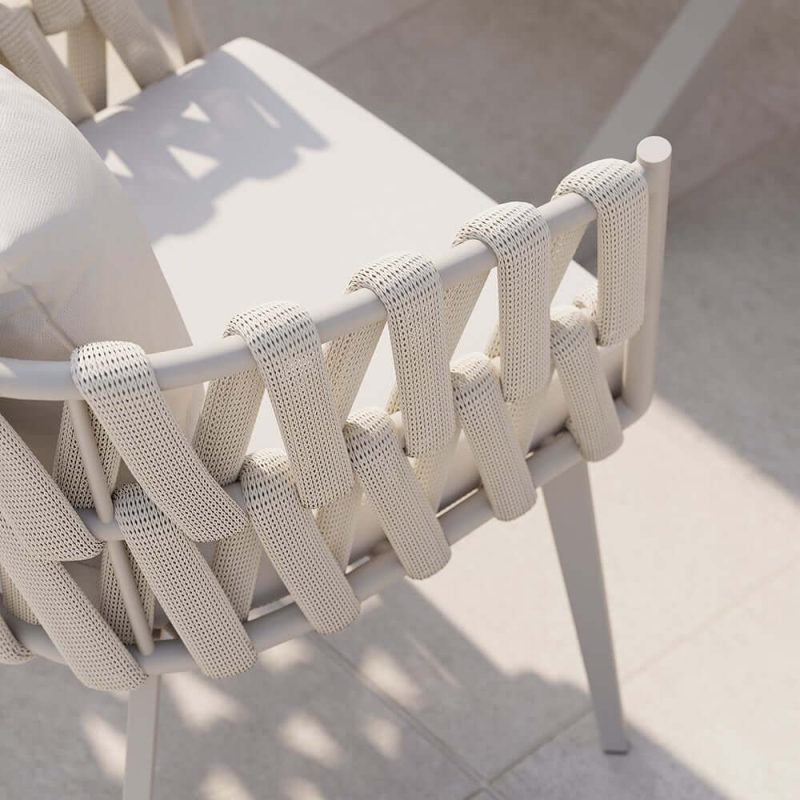 "Set of 2 Hand Woven Rope Outdoor Patio Dining Chair with Cushions in Beige"