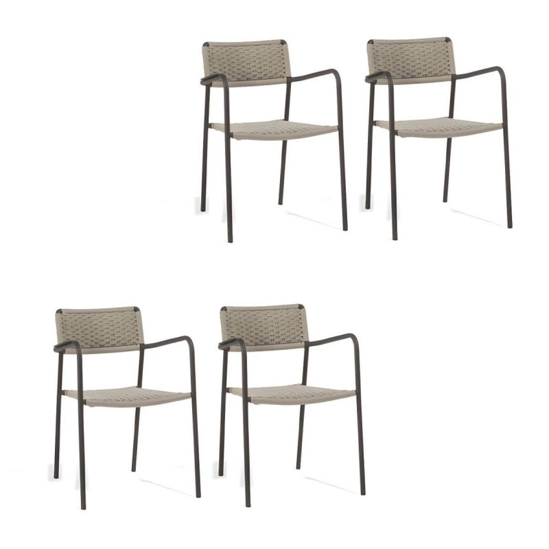 "Contemporary Aluminum Frame Water Repellent Patio Dining Chair with Arm - 4 Piece Set"