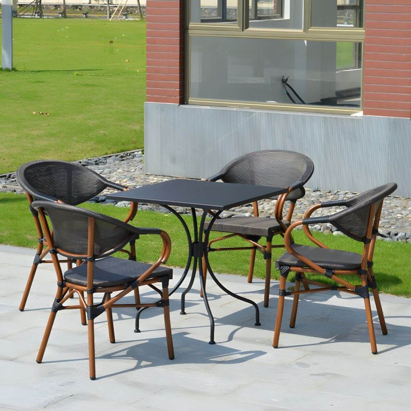 "Modern Brown Wicker/Rattan Patio Dining Set with Stackable Chairs, Metal Table Base - Table & Chair(s) 24"L x 24"W x 29"H 4"