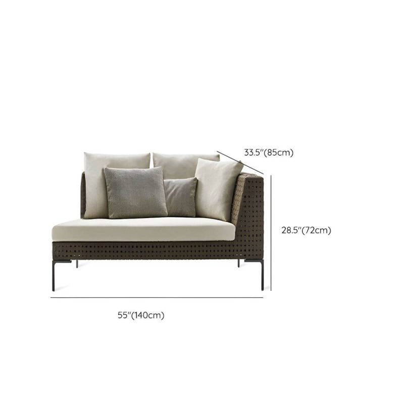 "Dimension of Elegant Metal Framed White Upholstered Modern Sofa with Cushions - Right Corner Loveseats"