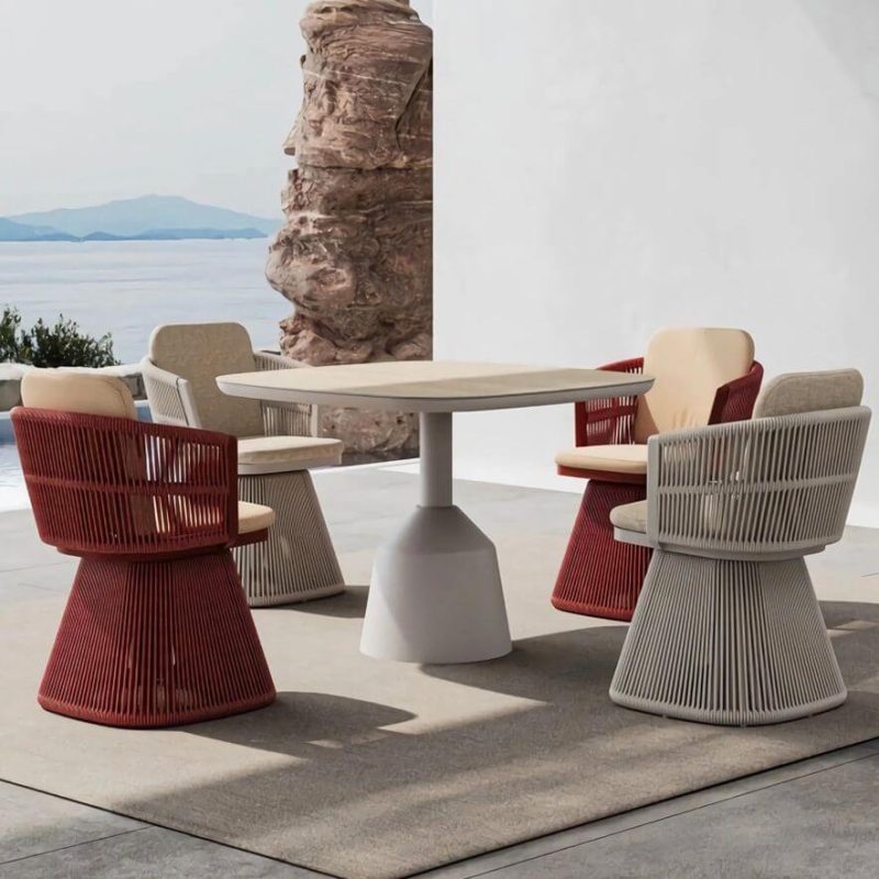 "Contemporary Aluminum Round Patio Dining Table with Natural Finish, Without Chairs"