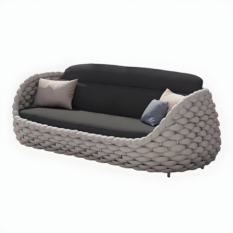 "Contemporary Gray Metal Frame Outdoor Patio Sofa with Cushion - 3-Seater Sofa"