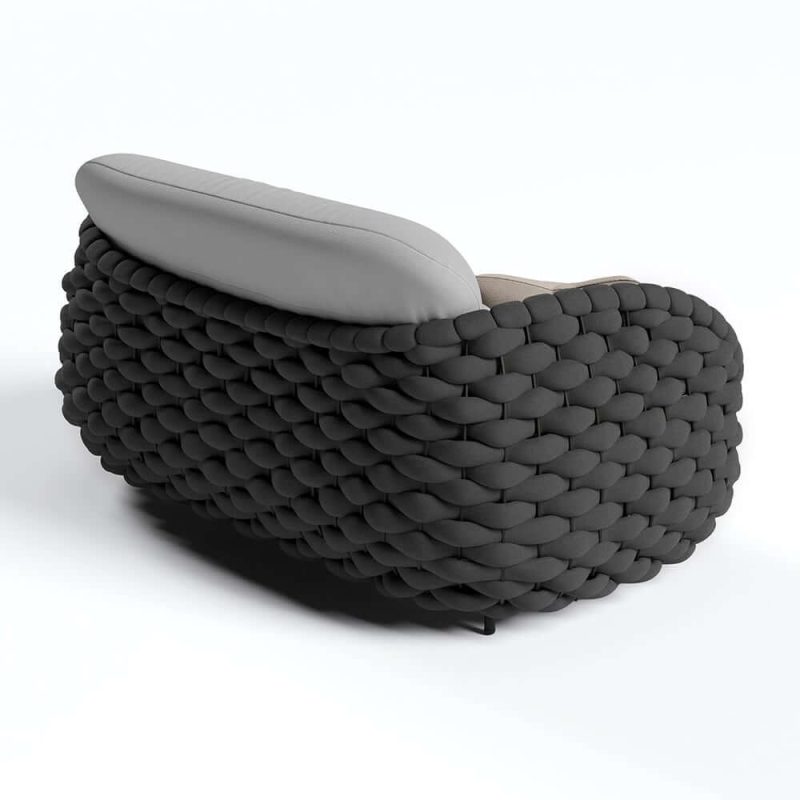 "Tatta 2-Seater Woven Rope Outdoor Sofa Patio Loveseat Removable Cushion Gray & Black"