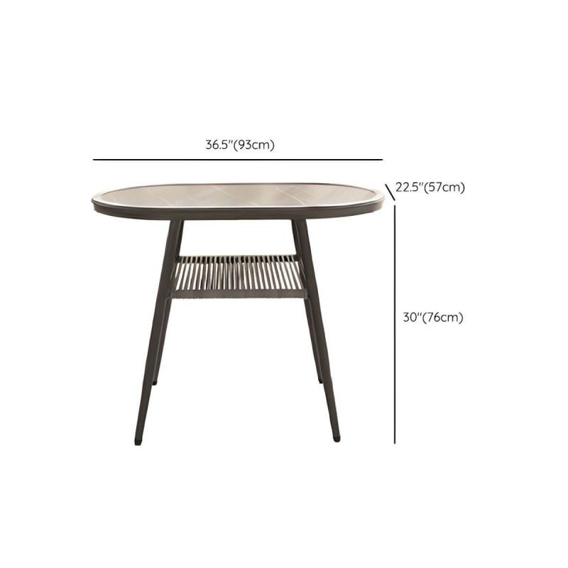 "Dimension of Contemporary Oval Shape Dining Table Set with Shelf for Courtyard - Table & Chair(s) 2 Khaki"